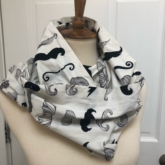 Accessories - Moustache Printed Cotton Infinity Scarf